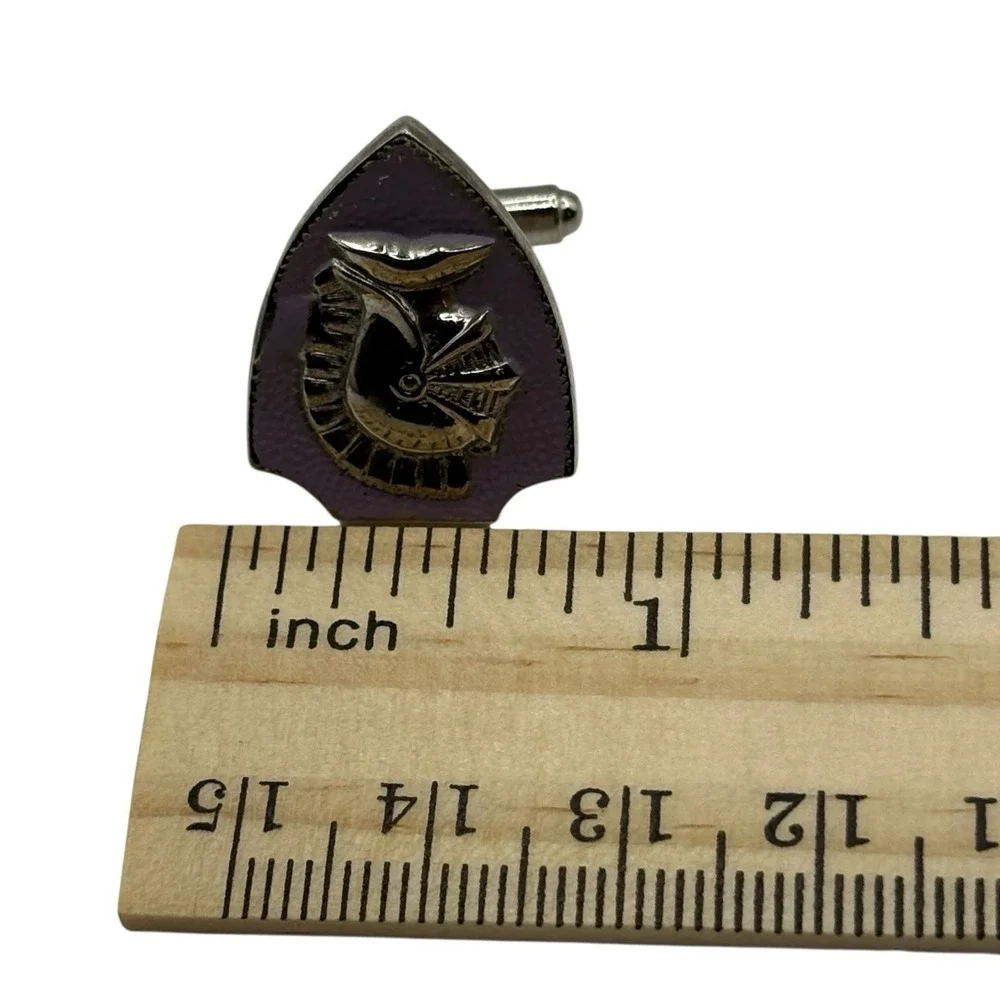 VTG Knight‎ Cufflinks Sheild Silver Tone Helmet Lavender Purple Enamel Roman